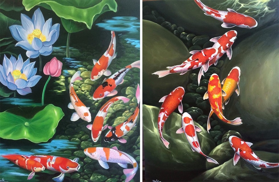 Các bức tranh sơn dầu của Hà Thuần Việt, chủ đề: cá