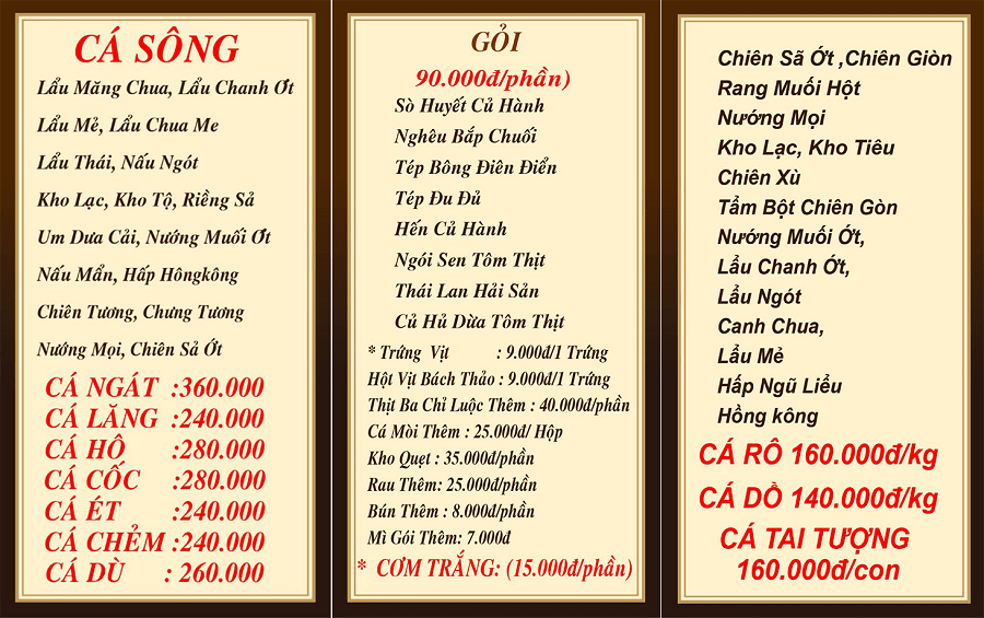 Thực đơn quán ăn sân vườn Minh Phát