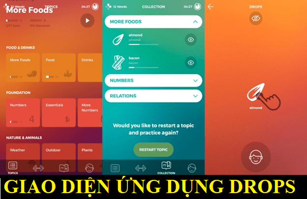 Giao diện ứng dụng Drops