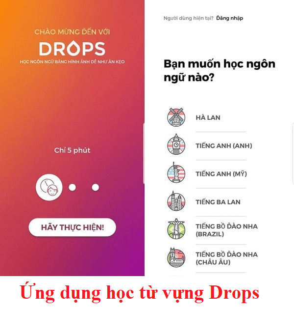 Ứng dụng học từ vựng Drops