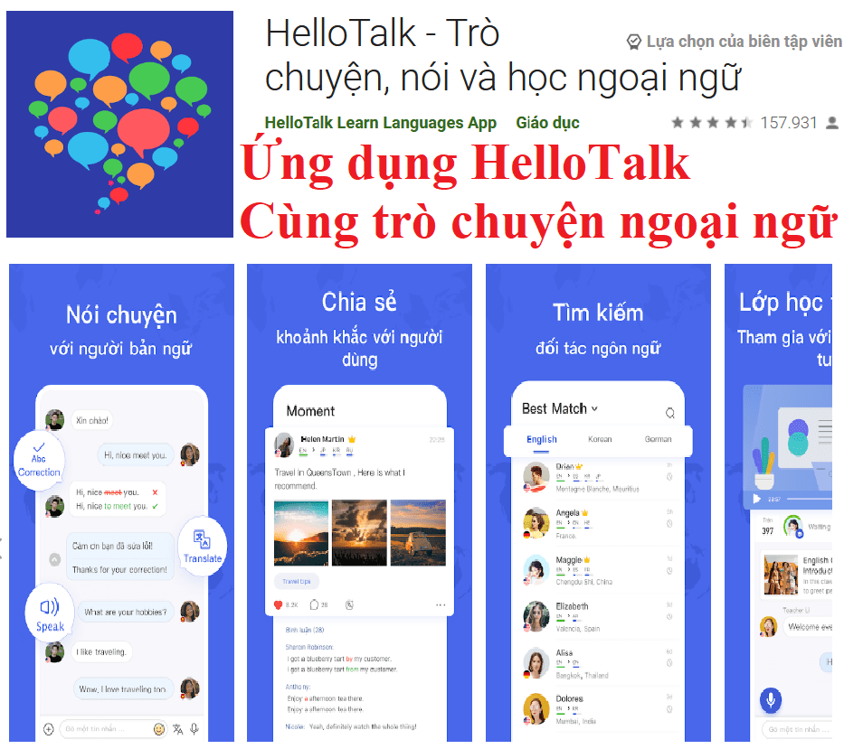 Ứng dụng HelloTalk - trò chuyện ngoại ngữ