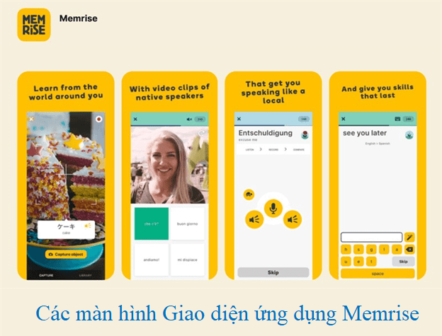 Giao diện các màn hình ứng dụng Memrise