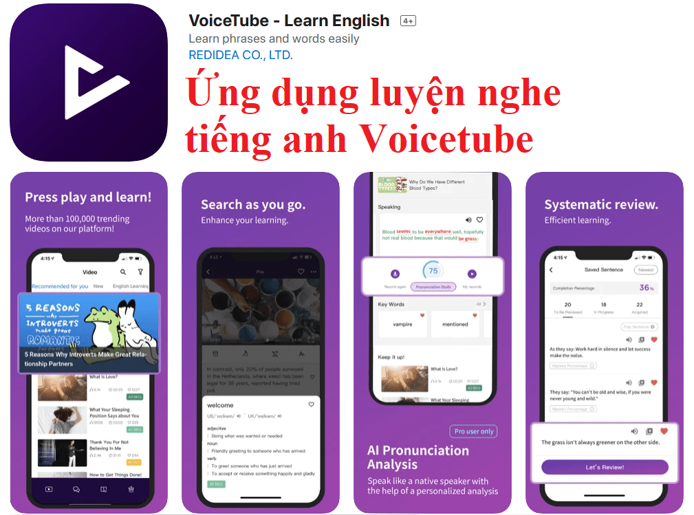 Ứng dụng luyện nghe tiếng anh Voicetube