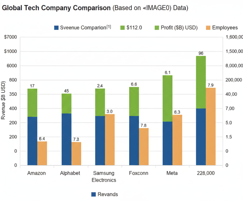 So sáng tỷ suất lợi nhuận, doanh thu và số nhân viên của các 10 ty công nghệ